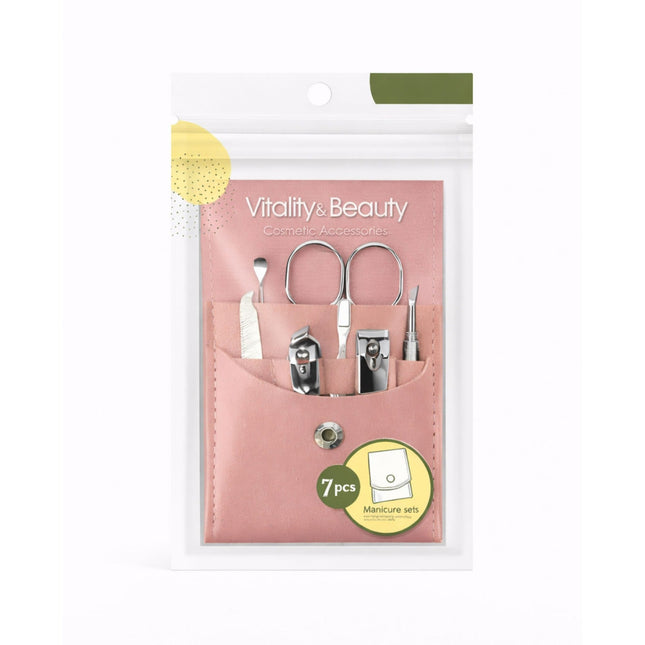 Manicure set in packaging with 'Vitality & Beauty' branding on a white background