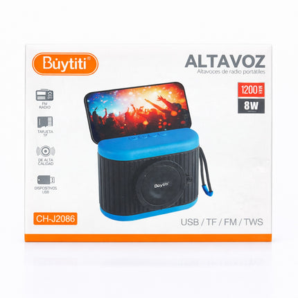 Buytiti portable speaker packaging with colorful design on a white background