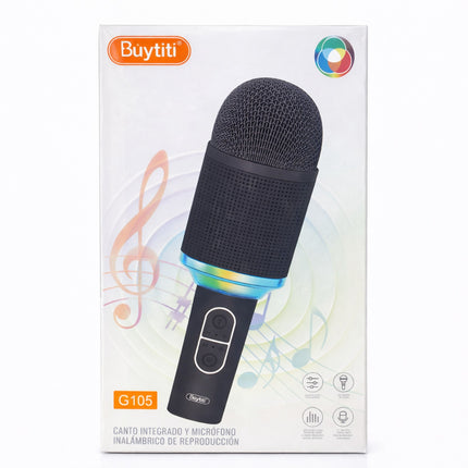 Black microphone on a white box with Buytiti branding