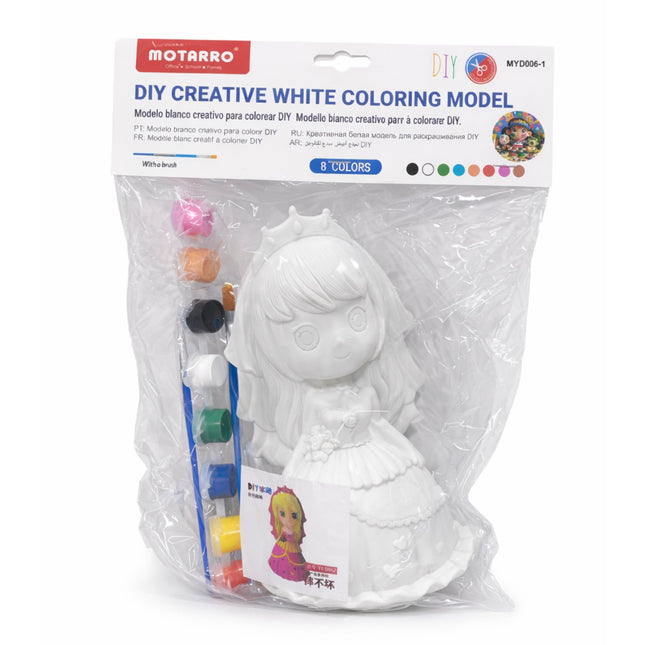 Motarro DIY Creative White Coloring Model packaging with a娃娃 figure and coloring supplies.