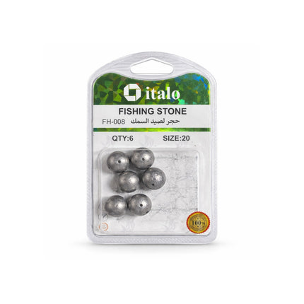 Packaged fishing stones with Italo branding on a white background