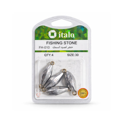 Packaged fishing stones with Italo branding on a white background