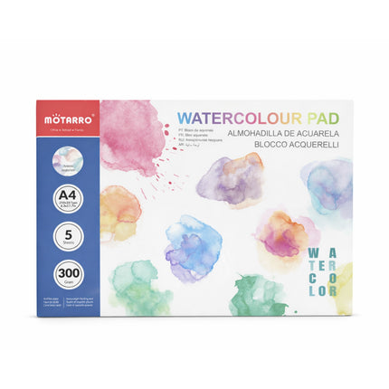 Mötarro watercolour pad with colorful watercolour splashes on a white background