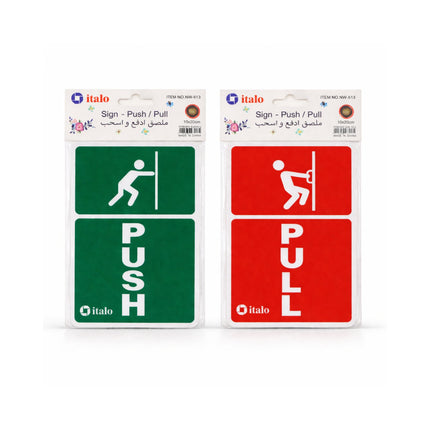 Two packages of Italo push and pull signs on a white background