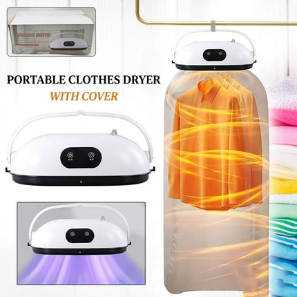 Portable clothes dryer with cover and glowing effect on a white background