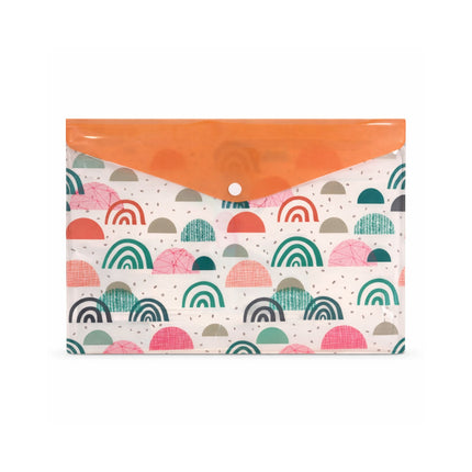 Envelope with colorful rainbow pattern on a white background