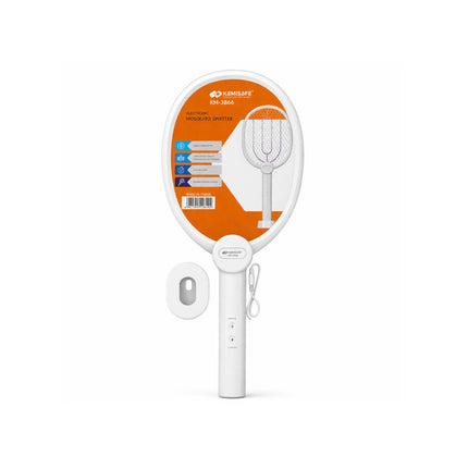Electric fly swatter with packaging on a white background