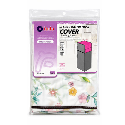 Refrigerator dust cover packaging with floral design on a white background