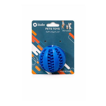 Blue pet toy ball in packaging with 'italo' branding on a white background