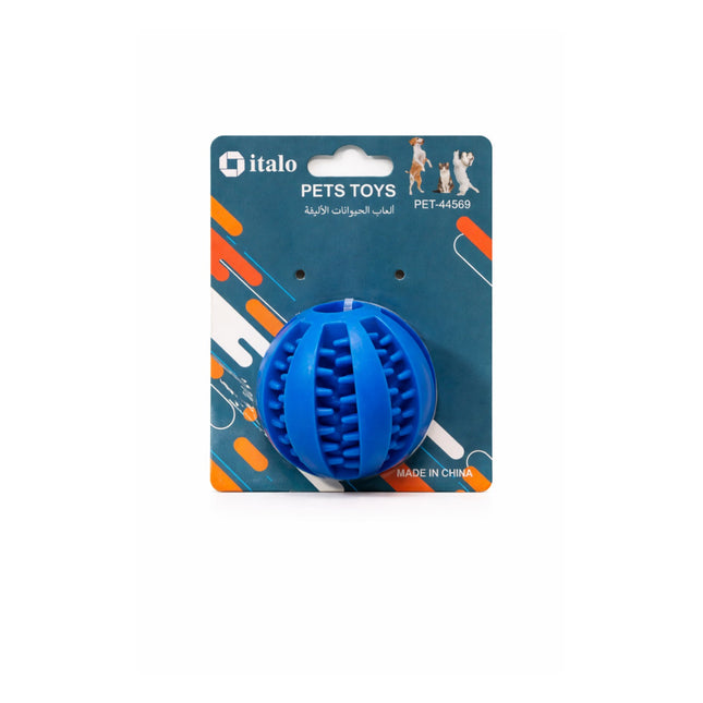 Blue pet toy ball in packaging with 'italo' branding on a white background