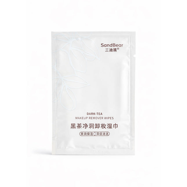 Makeup remover wipes packaging with 'SandBear' branding on a white background