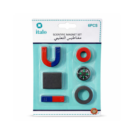 Packaged scientific magnet set with italo branding on a white background
