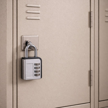 Beige locker with a combination lock on a beige background