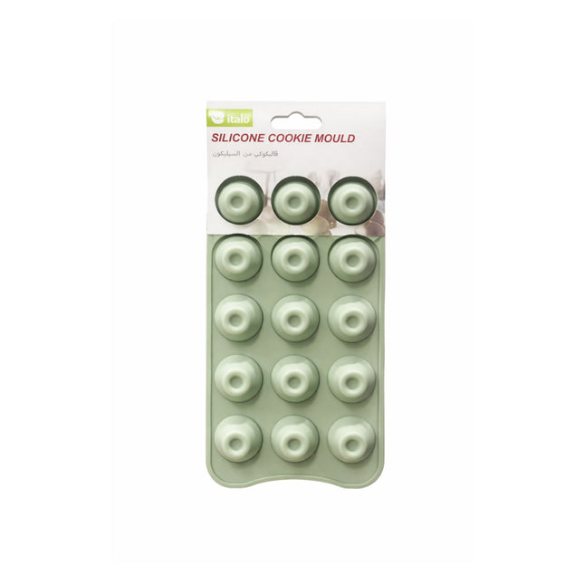 Silicone cookie mould with packaging on a white background