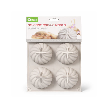 Silicone cookie mould packaging with product display on a white background