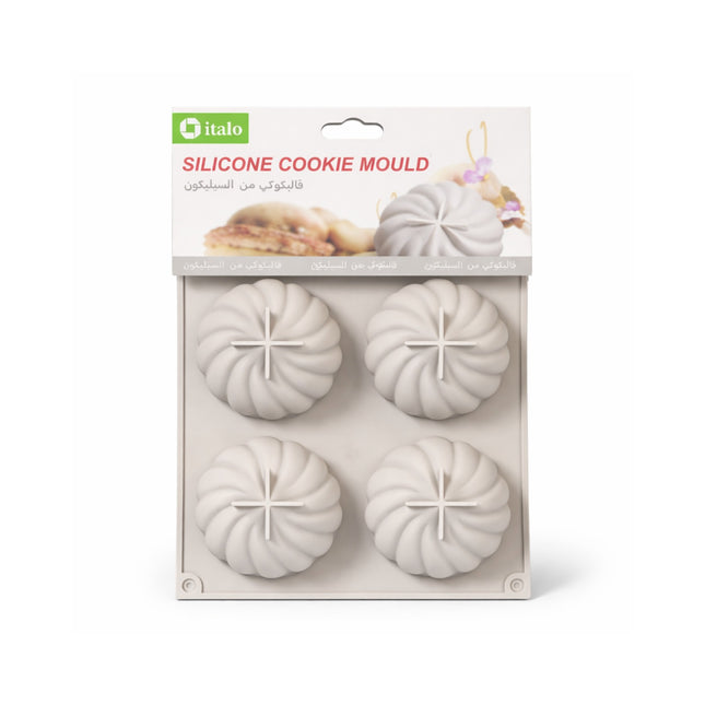 Silicone cookie mould packaging with product display on a white background