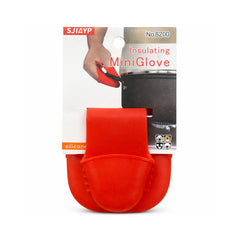 Red silicone mini glove with packaging on a white background