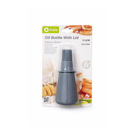 Gray oil bottle with lid on a white background