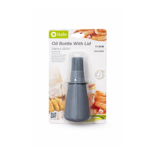 Gray oil bottle with lid on a white background