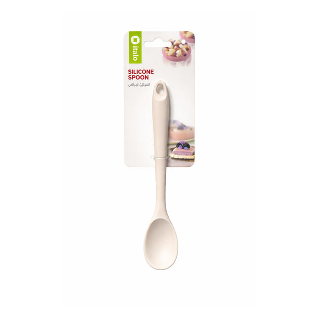 Silicone spoon with packaging on a white background