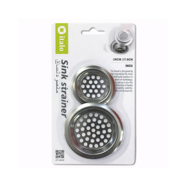 Two sink strainers on a white background with 'italo' branding.