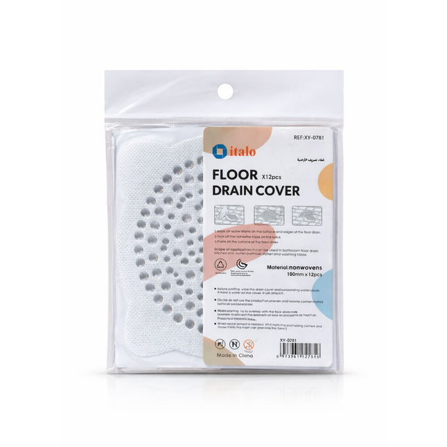 Packaged floor drain cover with visible brand label on a white background