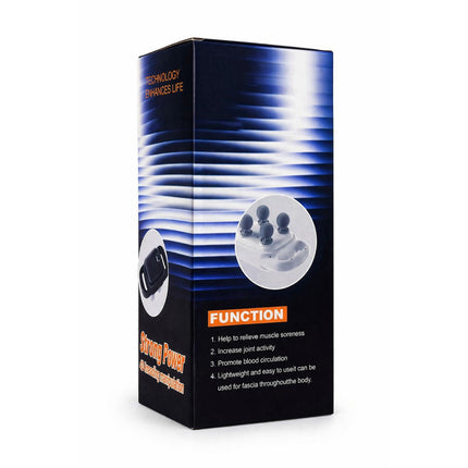 Product packaging with blue and black design on a white background