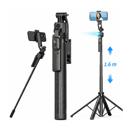 Black smartphone gimbal with adjustable height on a white background