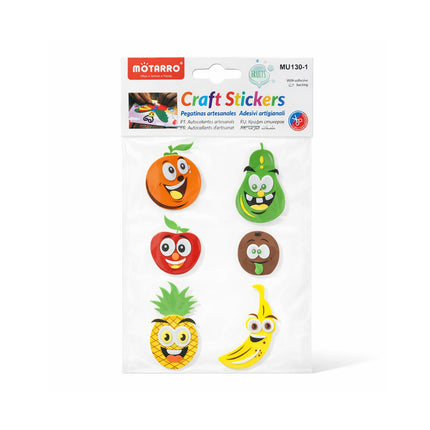 Pack of craft stickers with fruit designs on a white background