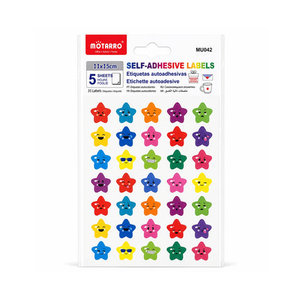Pack of self-adhesive labels with star designs on a white background