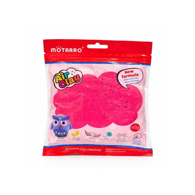 Package of Motarro Air Clay with pink clay inside on a white background