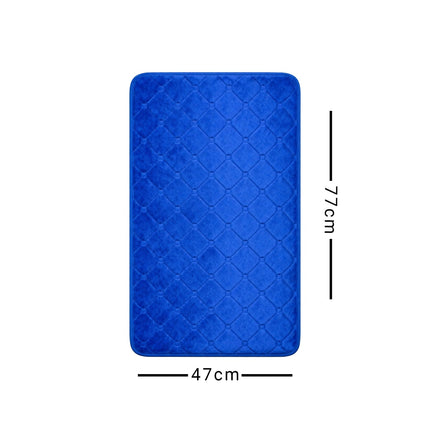 Blue quilted mat with measurements on a white background