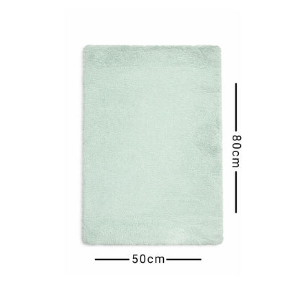 Light green rug with dimensions labeled on a white background