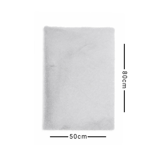 Gray rug with dimensions labeled on a white background