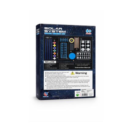 Box for a solar system model making kit on a white background