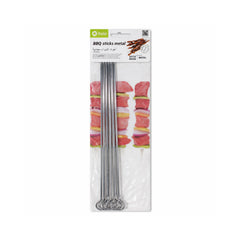 Packaged metal BBQ sticks with a white background