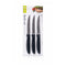 Set of three knives in packaging with a brand logo on a white background