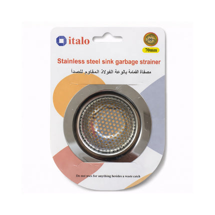 Stainless steel sink garbage strainer on italo branded packaging