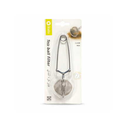 Tea ball filter packaging on a white background