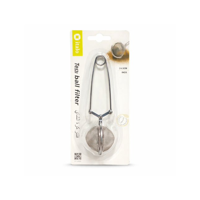 Tea ball filter packaging on a white background
