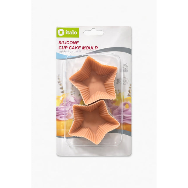 Star-shaped silicone cupcake molds in packaging with 'italo' branding on a white background.