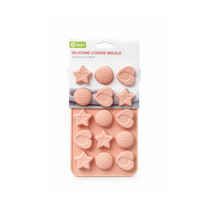 Silicone cookie mould with various shapes on a white background