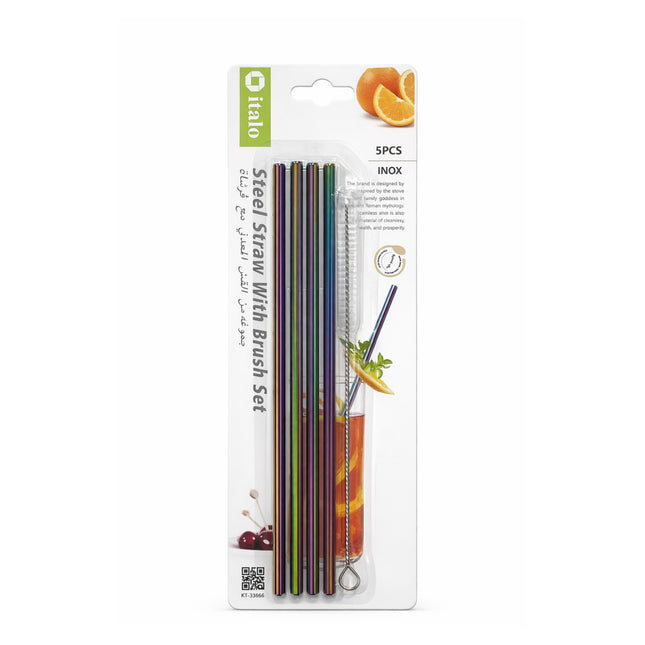 Italo steel straws with brush set packaging on a white background