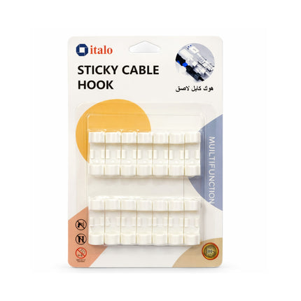 Packaging of italo sticky cable hook with multiple hooks on a white background