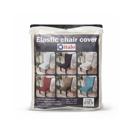 Packaged elastic chair cover with Italo branding on a white background