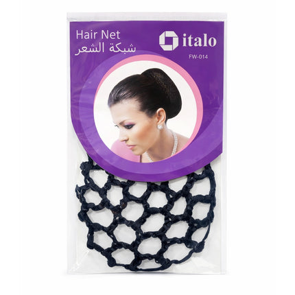 Black hair net with purple packaging featuring a woman's face and 'italo' branding.