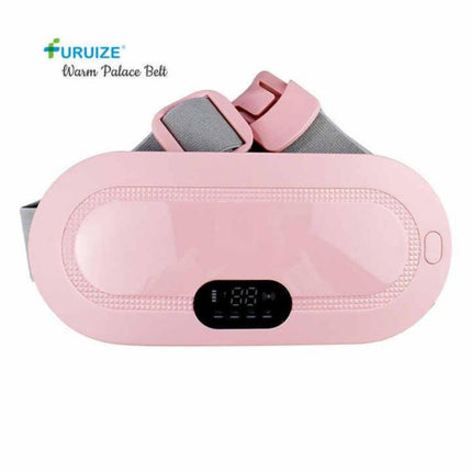 Pink and gray waist warmer with digital display on a white background, branded as Furuize.