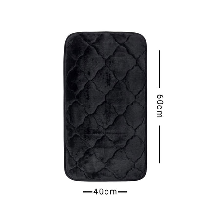 Black quilted mat with dimensions on a white background