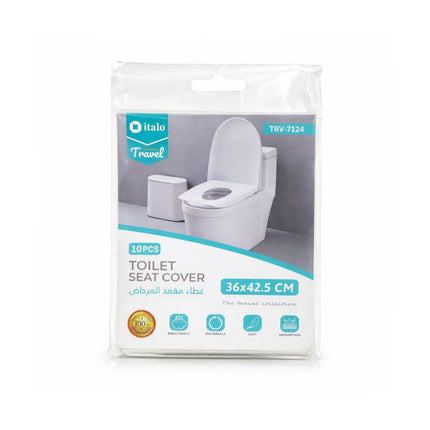 Packaging of italo travel toilet seat covers on a white background