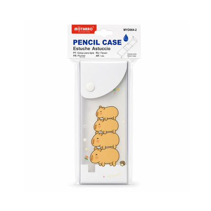 Pencil case packaging with cartoon hamster design on a white background
